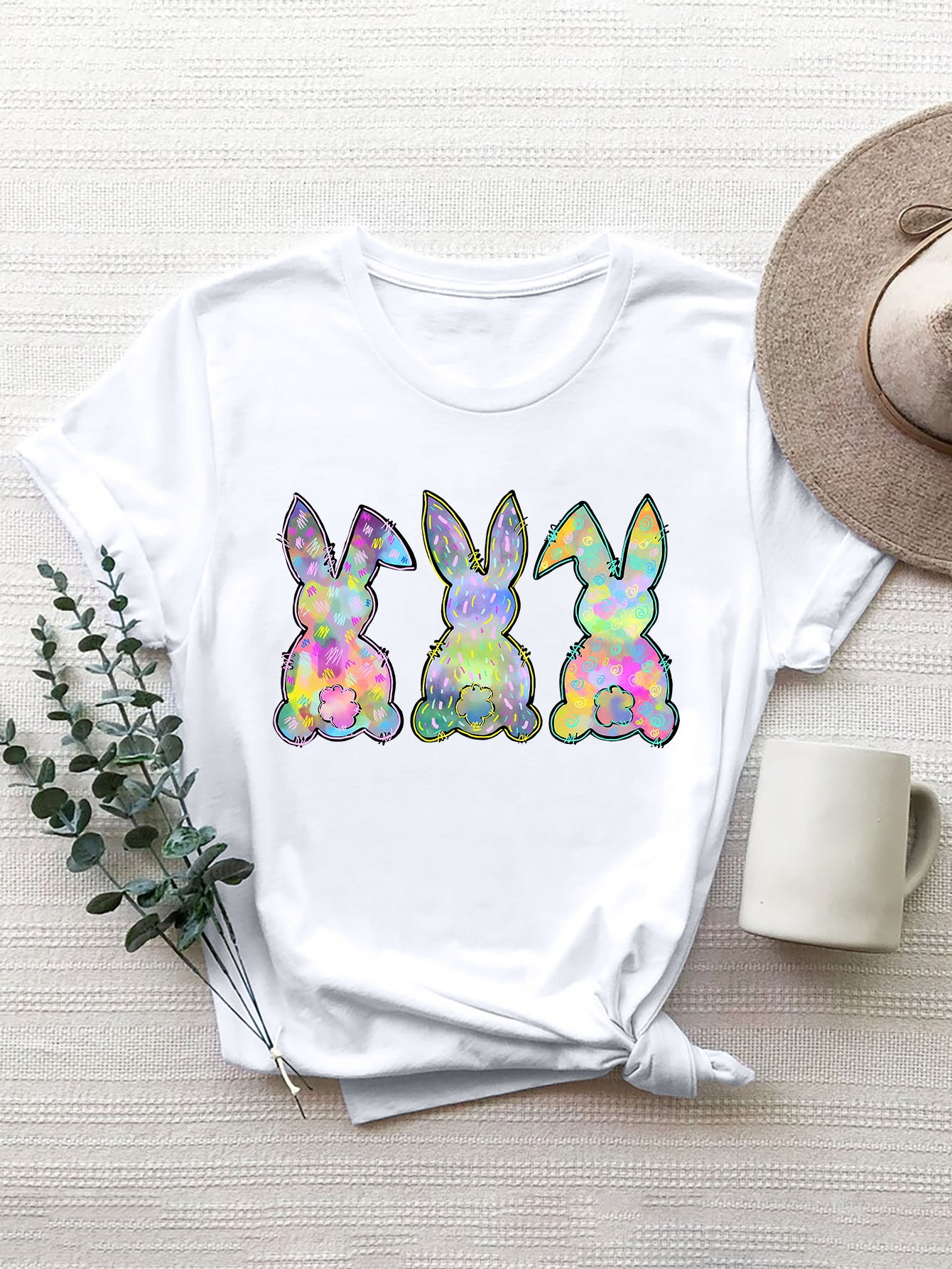 Rabbit Round Neck Short Sleeve T-Shirt Trendsi