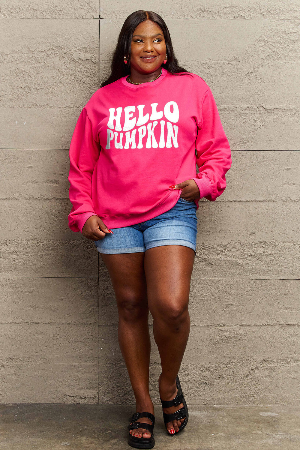 Simply Love Full Size HELLO PUMPKIN Graphic Sweatshirt Trendsi