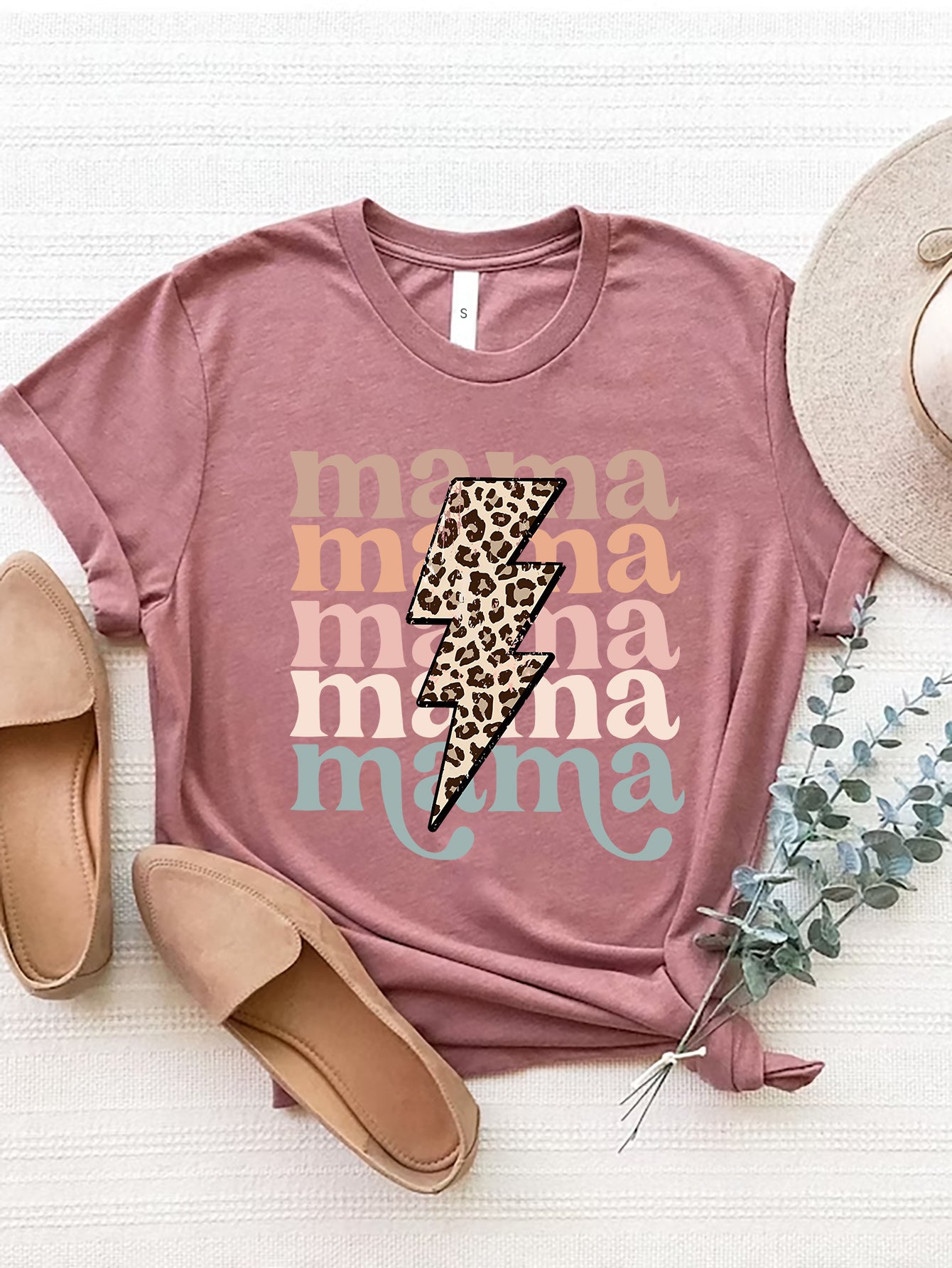 MAMA Round Neck Short Sleeve T-Shirt Trendsi