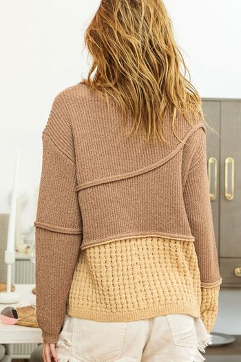 BiBi Texture Detail Contrast Drop Shoulder Sweater Trendsi