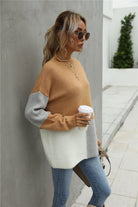 Color Block Round Neck Dropped Shoulder Sweater Trendsi