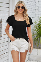 Square Neck Flutter Sleeve T-Shirt Trendsi