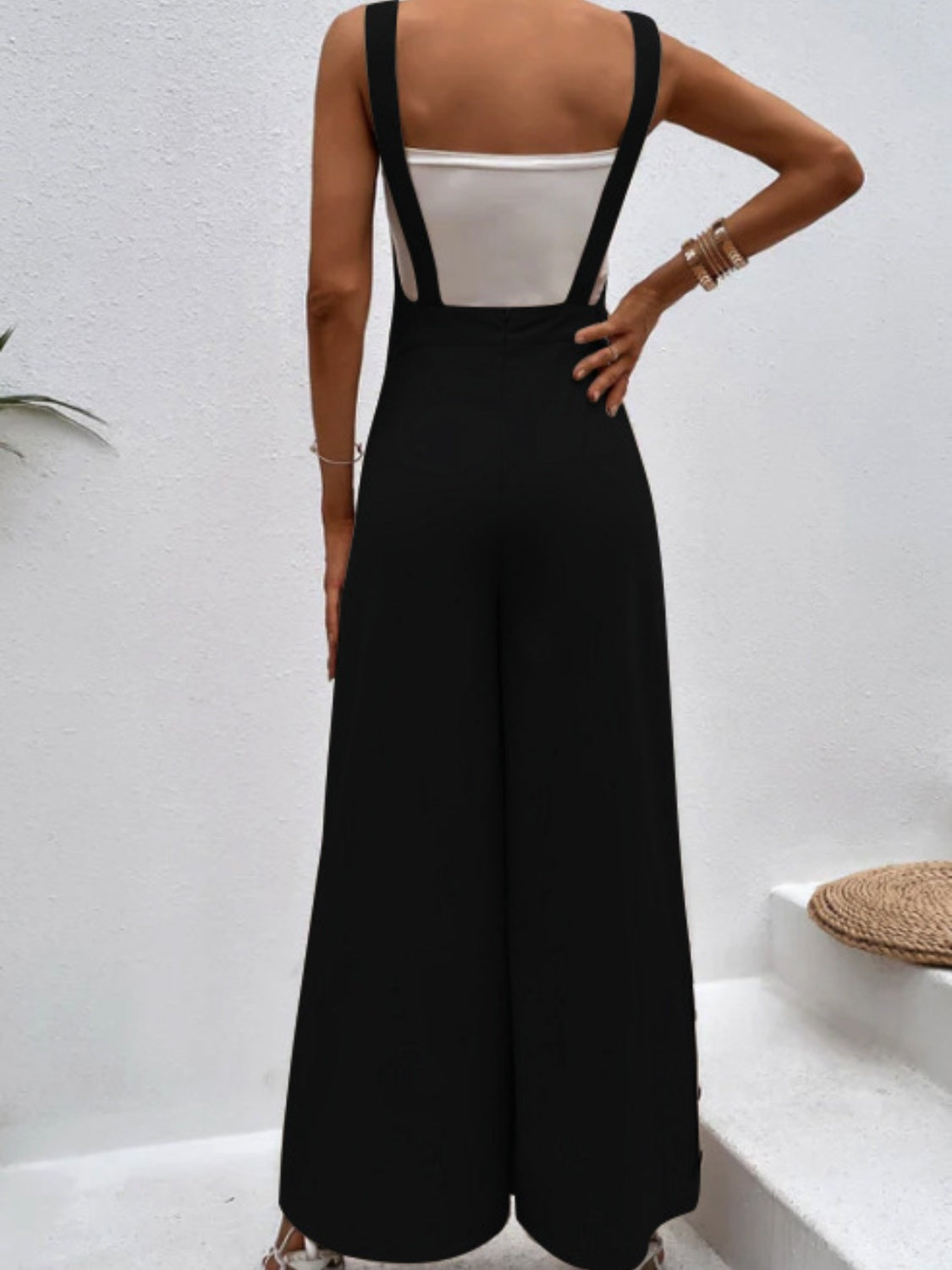 Side Decor Button Wide Leg Overalls Trendsi