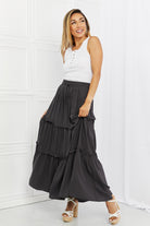Zenana Summer Days Ruffled Maxi Skirt in Ash Grey Zenana