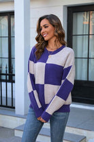 Color Block Round Neck Dropped Shoulder Sweater Trendsi