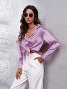 Button Up Collared Neck Long Sleeve Shirt Trendsi