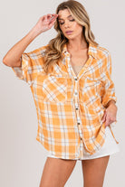 SAGE + FIG Plaid Button Up Side Slit Shirt Trendsi