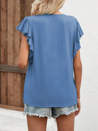 Notched Cap Sleeve T-Shirt Trendsi