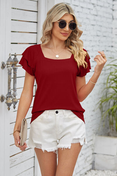 Square Neck Flutter Sleeve T-Shirt Trendsi