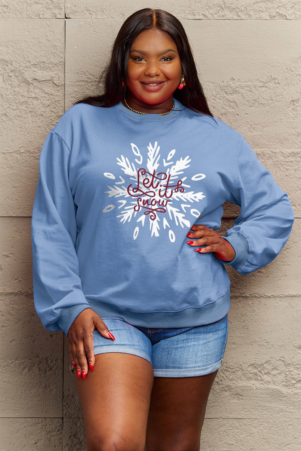 Simply Love Full Size LET IT SNOW Long Sleeve Sweatshirt Trendsi