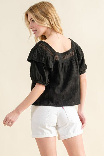 And The Why Square Neck Cotton Gauze Ruffled Blouse Trendsi