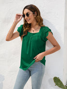 Ruffled Square Neck Cap Sleeve Blouse Trendsi