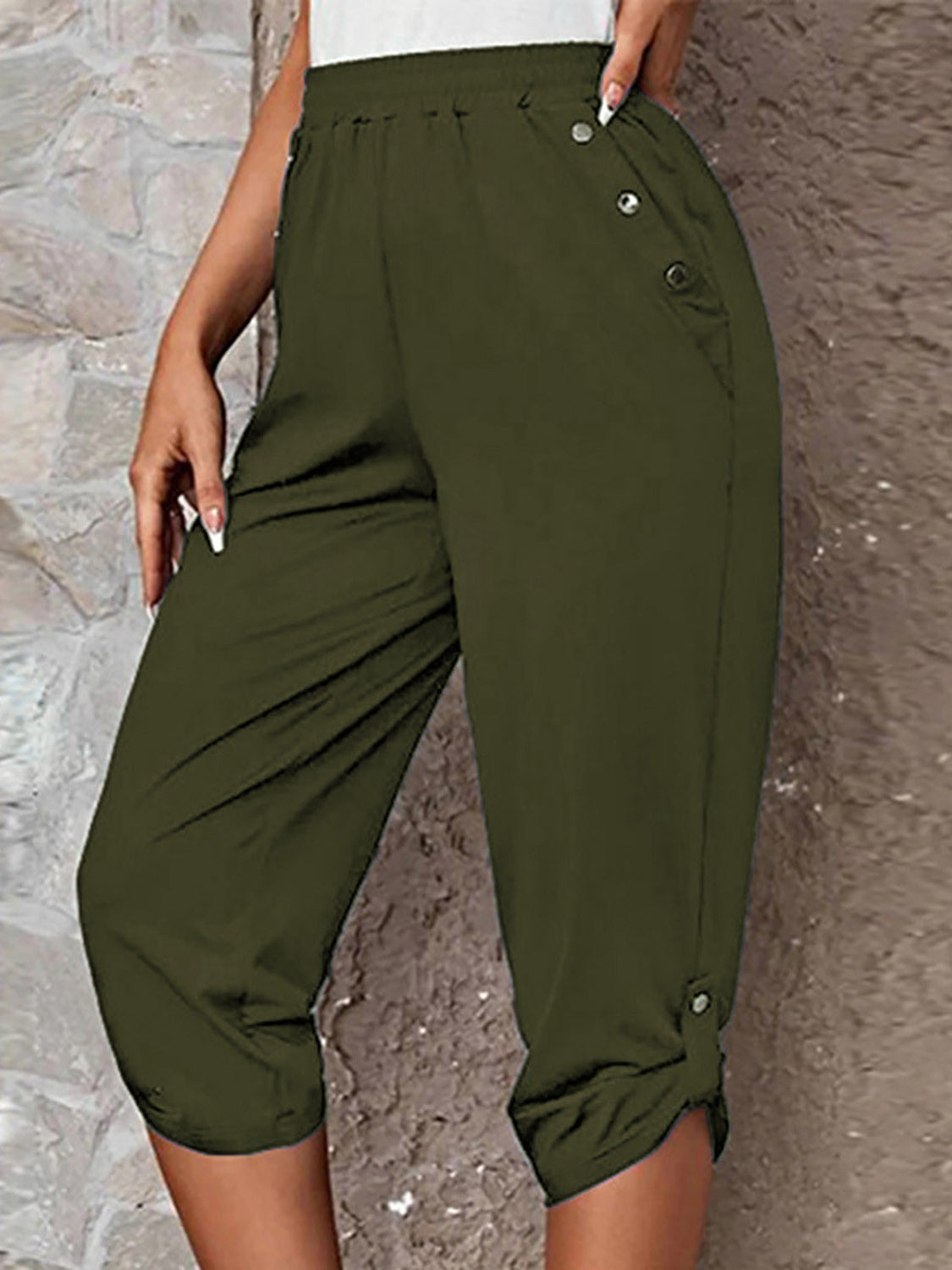 Full Size Roll-Tab Capris Pants Trendsi