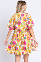 GeeGee Full Size Floral V-Neck Ruffle Trim Mini Dress Trendsi