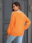 Contrast Round Neck Dropped Shoulder Sweater Trendsi