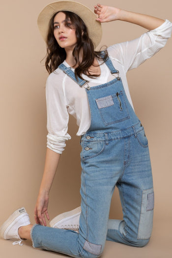 POL Front Chest Zipper Slim Leg Denim Overalls Trendsi