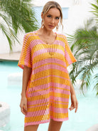 Tassel Openwork Striped V-Neck Cover Up Trendsi