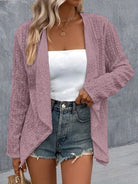 Eyelet Roll-Tab Sleeve Cardigan Trendsi