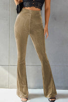 Ribbed High Waist Flare Pants Trendsi