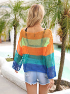 Color Block Openwork Boat Neck Cover Up Trendsi