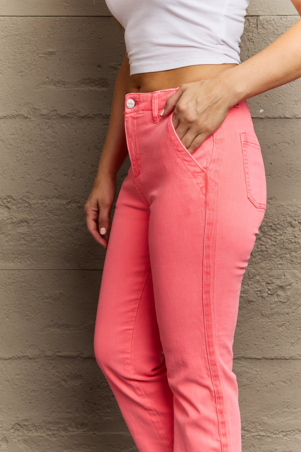 RISEN Kenya Full Size High Waist Side Twill Straight Jeans Trendsi