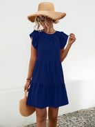 Ruffled Round Neck Cap Sleeve Mini Dress Trendsi