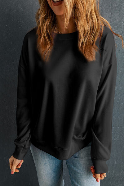 Round Neck Dropped Shoulder Sweatshirt Trendsi