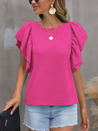 Round Neck Flounce Sleeve Blouse Trendsi