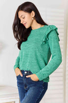 Double Take Ruffle Shoulder Long Sleeve T-Shirt Double Take