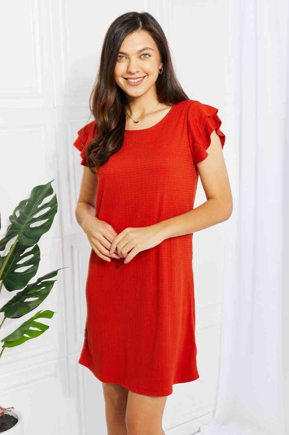 Zenana Living Life Full Size Layered Ruffle Sleeve Dress Trendsi