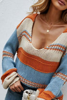 Color Block V-Neck Dropped Shoulder Sweater Trendsi