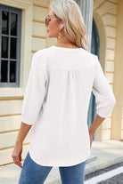 Notched Three-Quarter Sleeve T-Shirt Trendsi