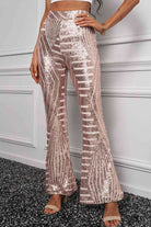 Double Take Sequin High Waist Flared Pants Trendsi