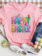 HAPPY EASTER Round Neck Short Sleeve T-Shirt Trendsi