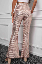 Double Take Sequin High Waist Flared Pants Trendsi