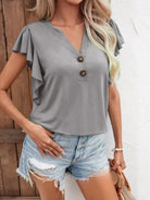 Notched Cap Sleeve T-Shirt Trendsi