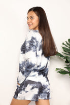 Double Take Tie-Dye Round Neck Top and Shorts Lounge Set Trendsi