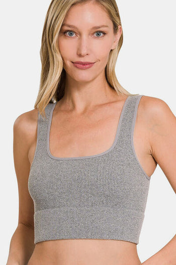 Zenana Ribbed Square Neck Cropped Tank Trendsi