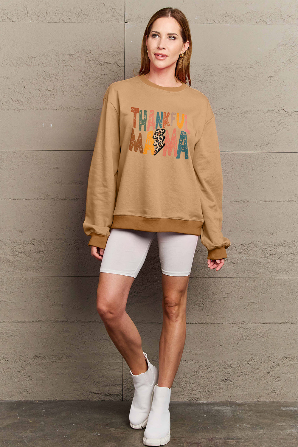 Simply Love Full Size Letter Graphic Long Sleeve Sweatshirt Trendsi