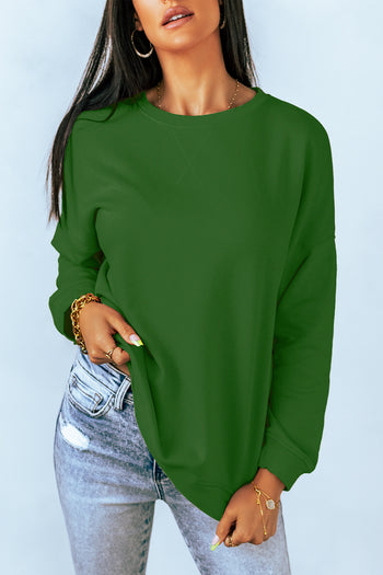 Round Neck Dropped Shoulder Sweatshirt Trendsi