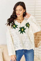 POL Floral Embroidered Pattern V-Neck Sweater Trendsi