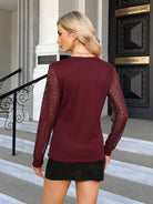 Waffle-Knit Round Neck Long Sleeve Blouse Trendsi