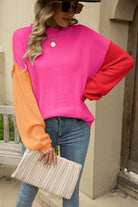 Color Block Round Neck Dropped Shoulder Sweater Trendsi