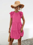 Ruffled Round Neck Cap Sleeve Mini Dress Trendsi