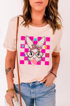 Rabbit Round Neck Short Sleeve T-Shirt Trendsi