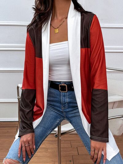 Color Block Open Front Cardigan Trendsi