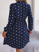 Polka Dot Tie Neck Pleated Dress Trendsi