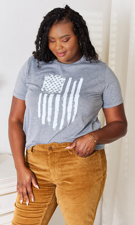 Simply Love US Flag Graphic Cuffed Sleeve T-Shirt Trendsi