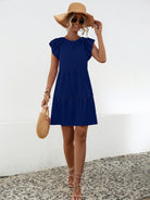 Ruffled Round Neck Cap Sleeve Mini Dress Trendsi