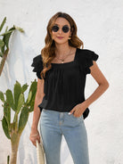 Ruffled Square Neck Cap Sleeve Blouse Trendsi